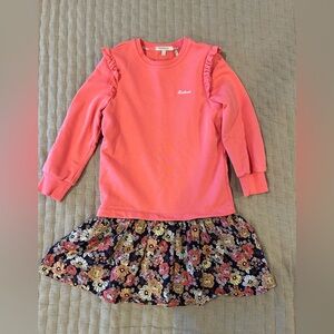 Barbour Girls Coral Ruffle Sweatshirt with Floral Skirt 6/7